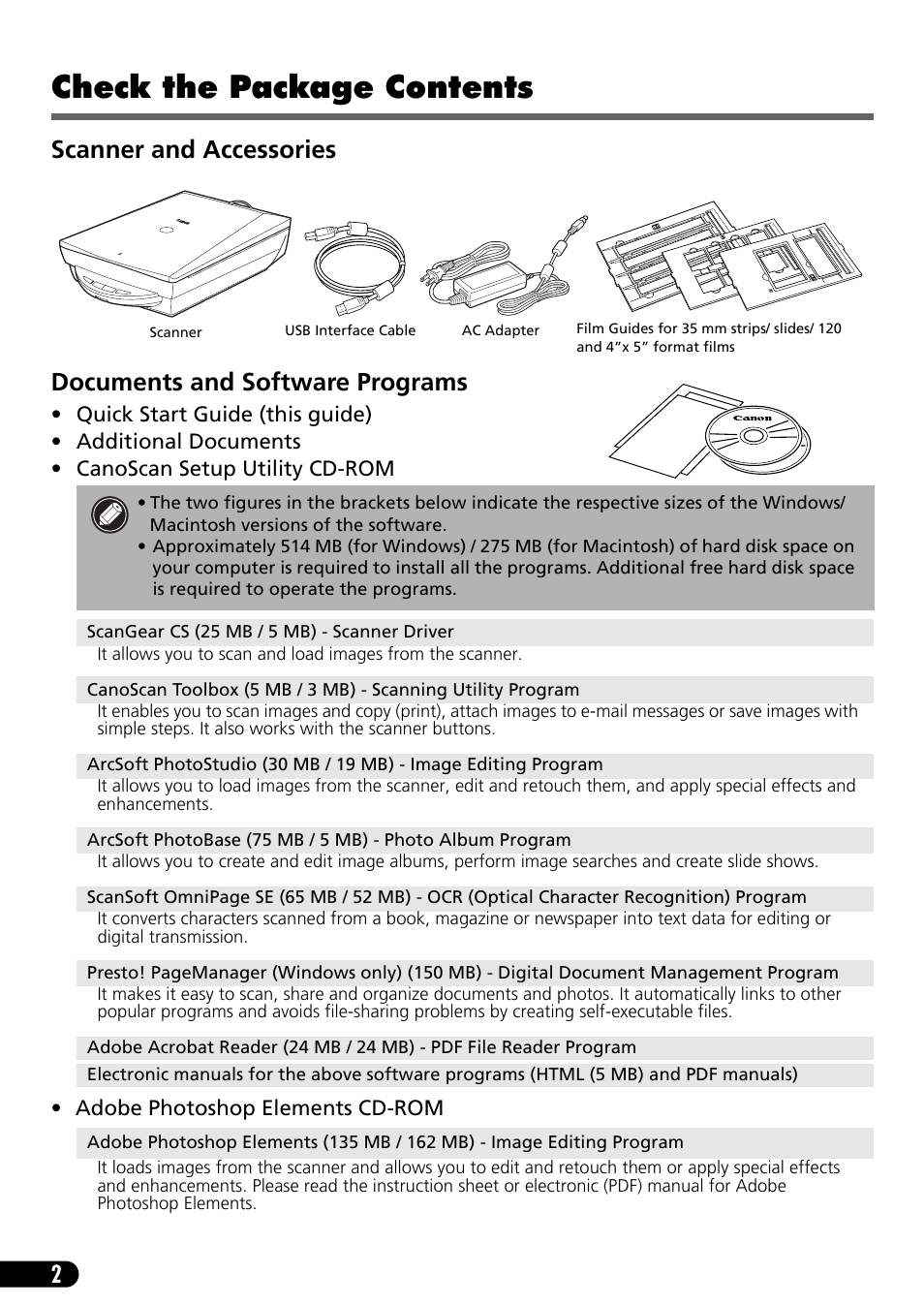 Check the package contents | Canon 9900F User Manual | Page 4 / 19