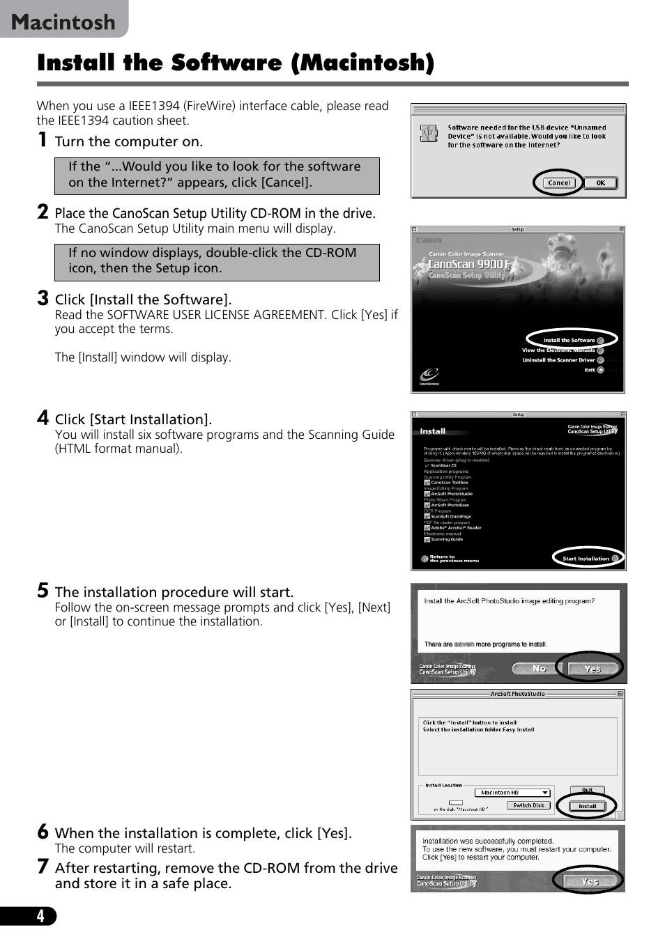 Install the software (macintosh) | Canon 9900F User Manual | Page 6 / 19