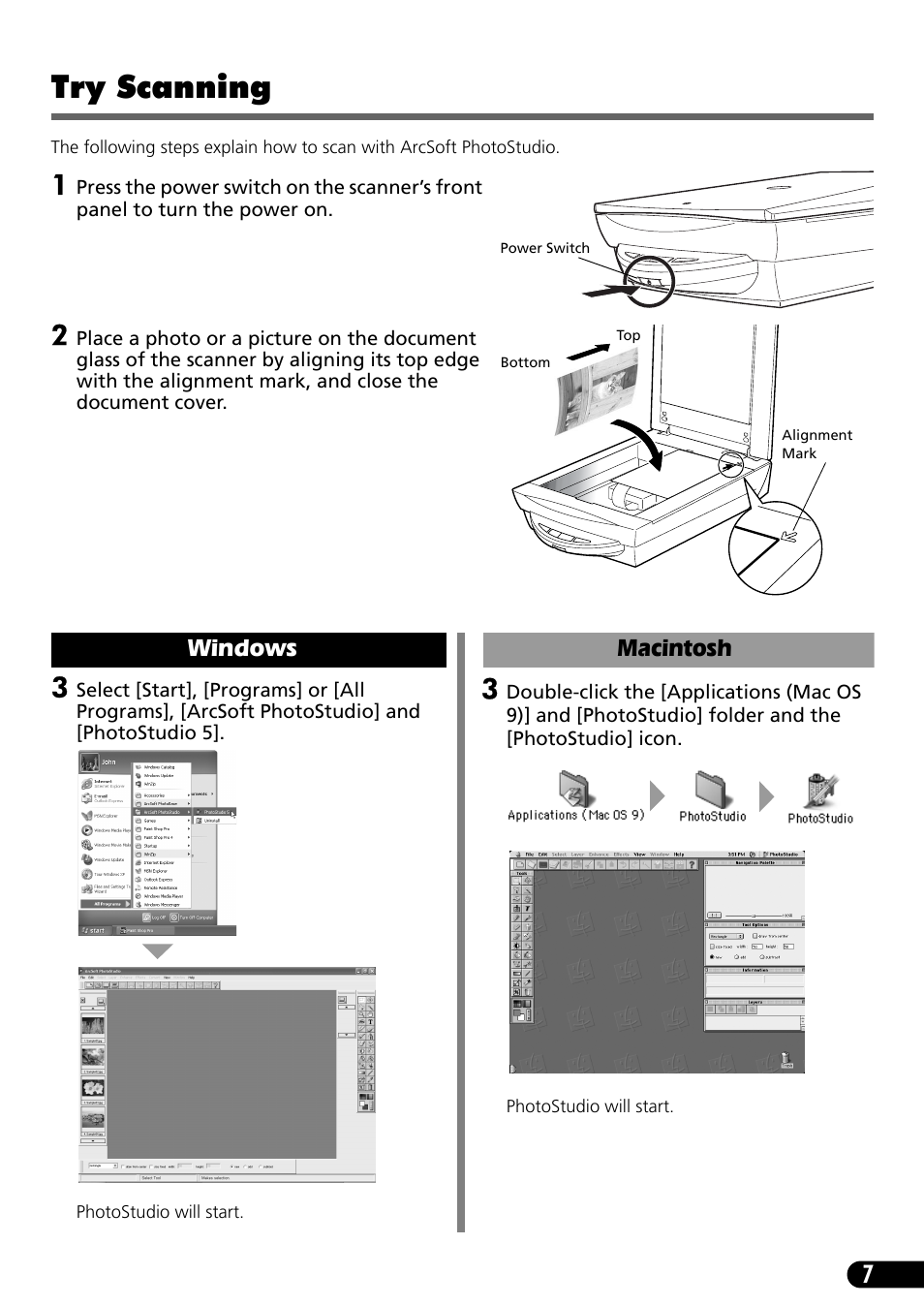 Try scanning, Windows, Macintosh | Canon 9900F User Manual | Page 9 / 19