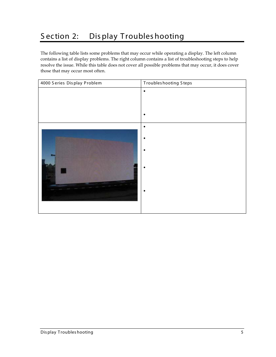 Section 2: display troubleshooting, Section 2, Display troubleshooting | S ection 2: dis play troubles hooting | Daktronics 4000 Series Digital Billboard User Manual | Page 11 / 43