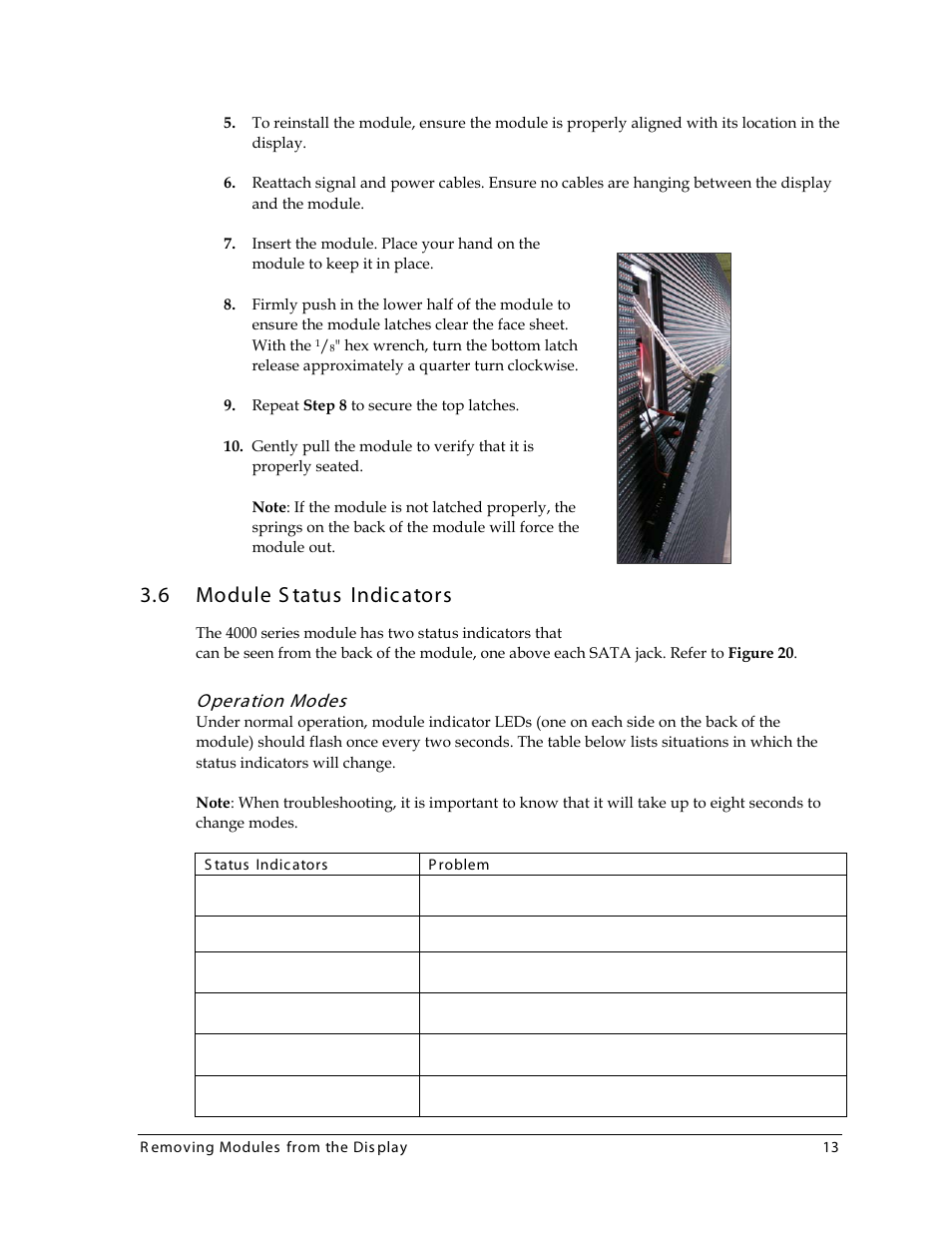 6 module status indicators, Operation modes, Module status indicators | Figure 19 f, 6 module s tatus indicators | Daktronics 4000 Series Digital Billboard User Manual | Page 19 / 43