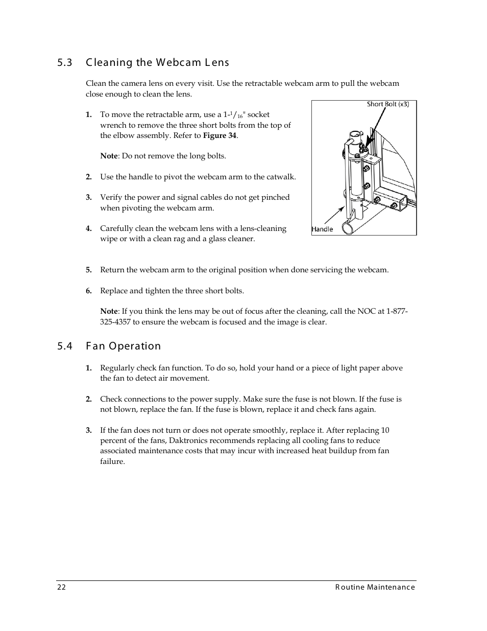3 cleaning the webcam lens, 4 fan operation, Cleaning the webcam lens | Fan operation, 3 c leaning the webcam l ens | Daktronics 4000 Series Digital Billboard User Manual | Page 28 / 43