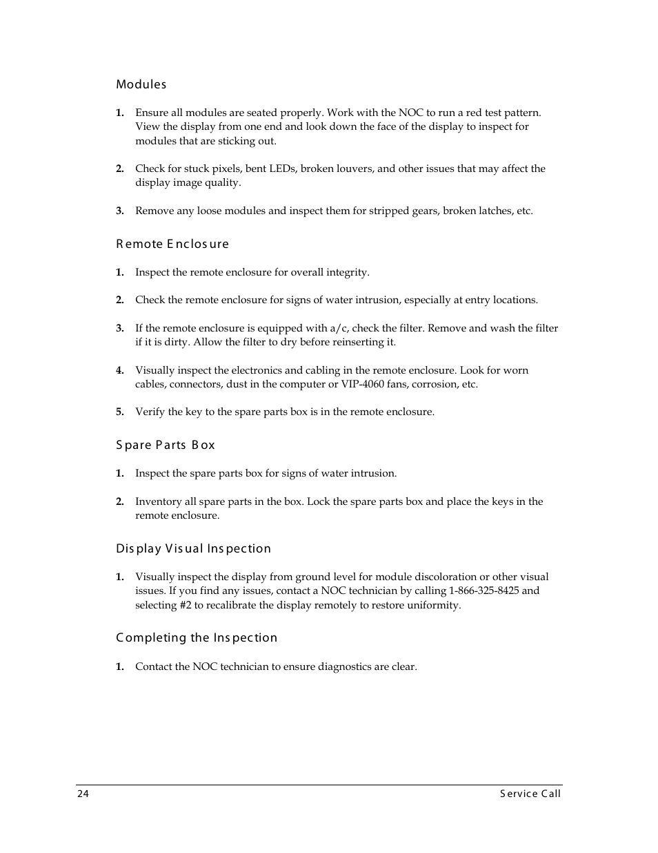 Modules, Remote enclosure, Spare parts box | Display visual inspection, Completing the inspection | Daktronics 4000 Series Digital Billboard User Manual | Page 30 / 43