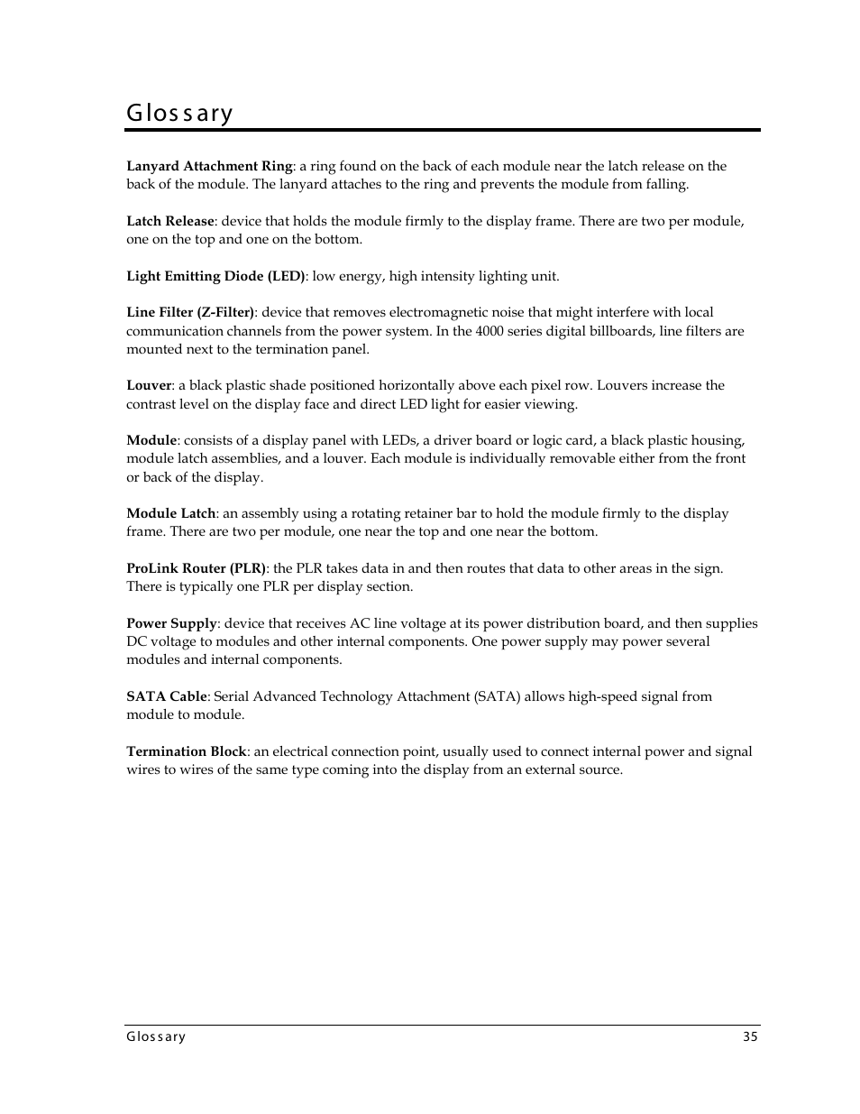 Glossary, G los s ary | Daktronics 4000 Series Digital Billboard User Manual | Page 41 / 43