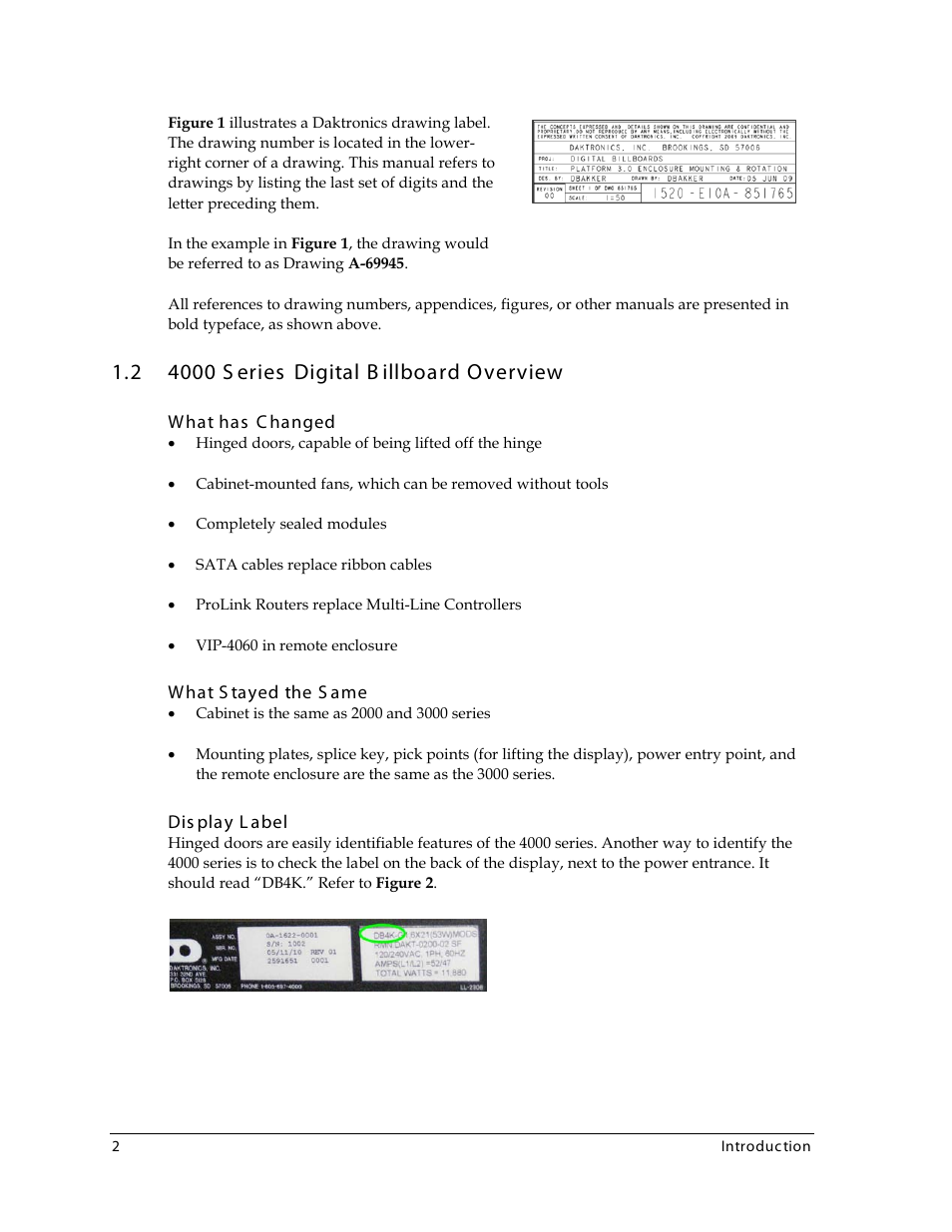 2 4000 series digital billboard overview, What has changed, What stayed the same | Display label, 4000 series digital billboard overview | Daktronics 4000 Series Digital Billboard User Manual | Page 8 / 43