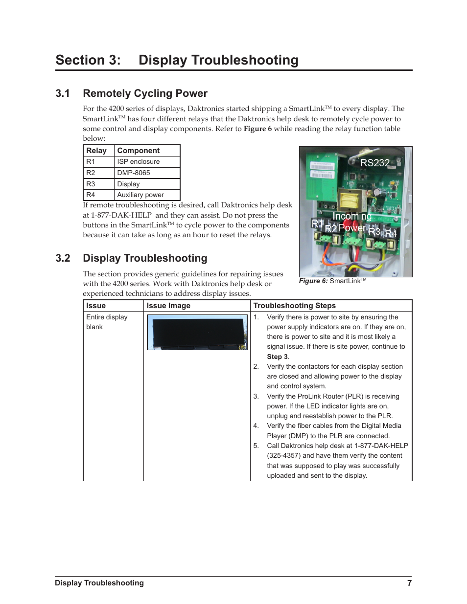 1 remotely cycling power, 2 display troubleshooting | Daktronics 4200 Series Digital Billboard User Manual | Page 11 / 39