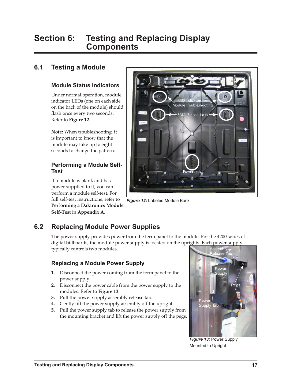 1 testing a module, 2 replacing module power supplies | Daktronics 4200 Series Digital Billboard User Manual | Page 21 / 39