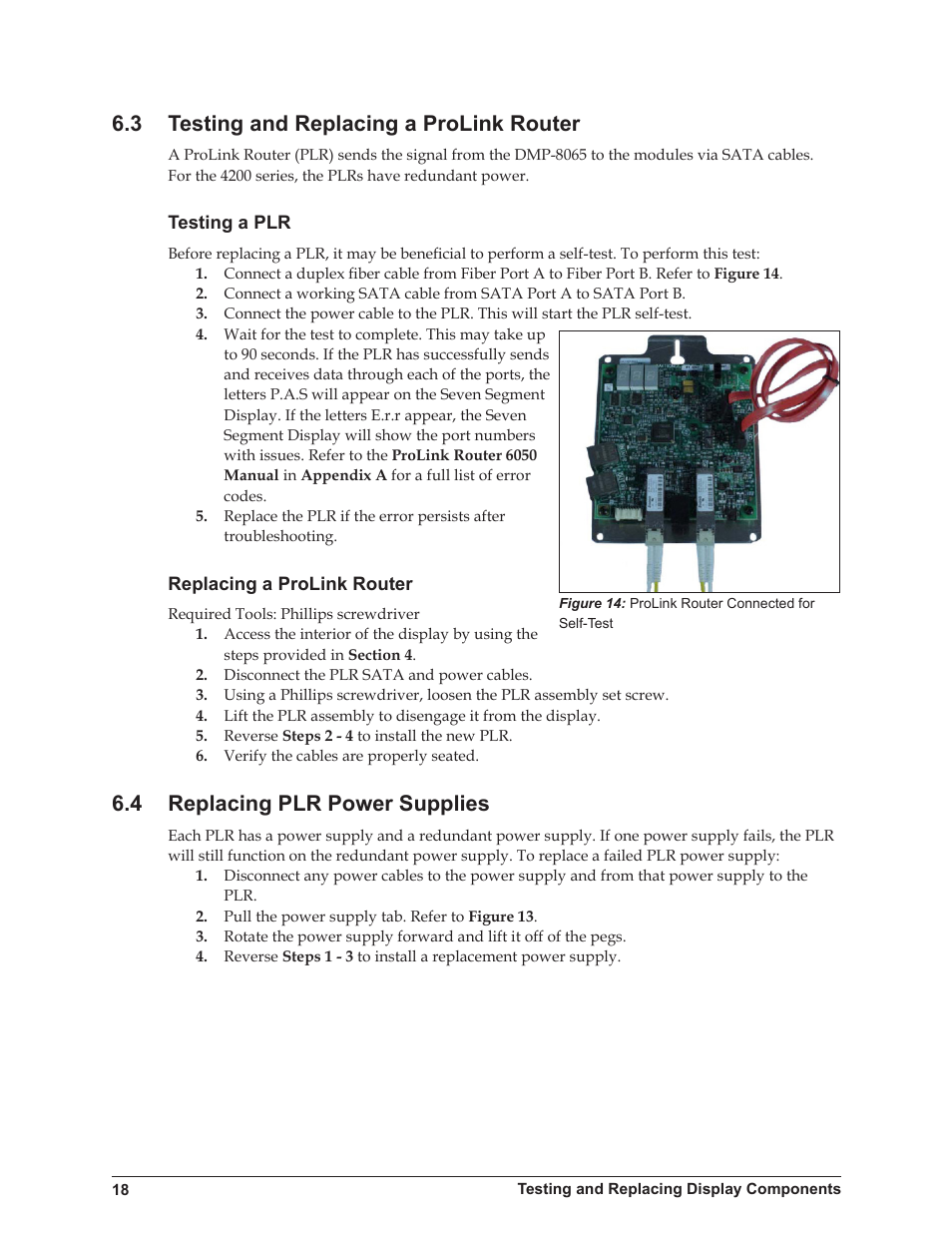 3 testing and replacing a prolink router, 4 replacing plr power supplies | Daktronics 4200 Series Digital Billboard User Manual | Page 22 / 39