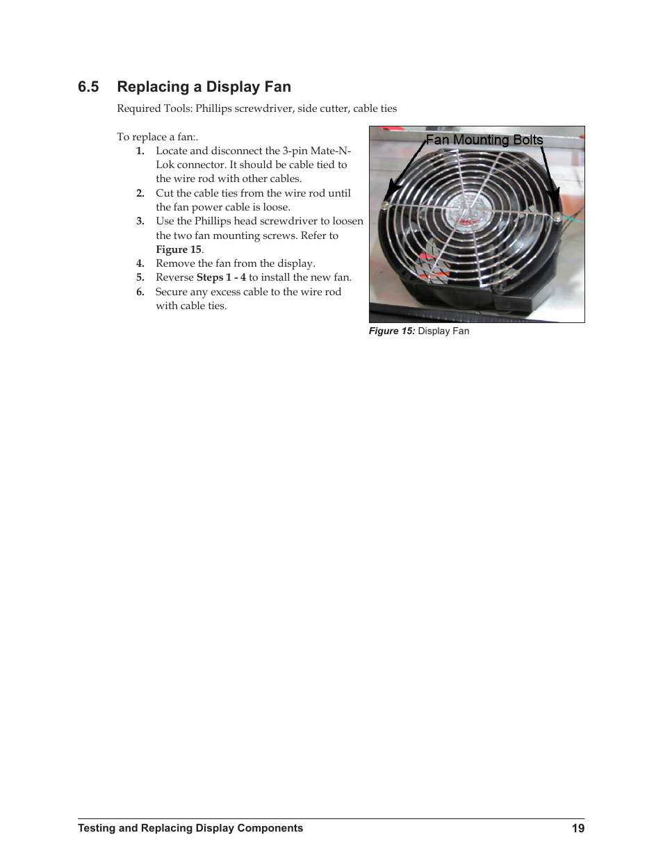 5 replacing a display fan | Daktronics 4200 Series Digital Billboard User Manual | Page 23 / 39