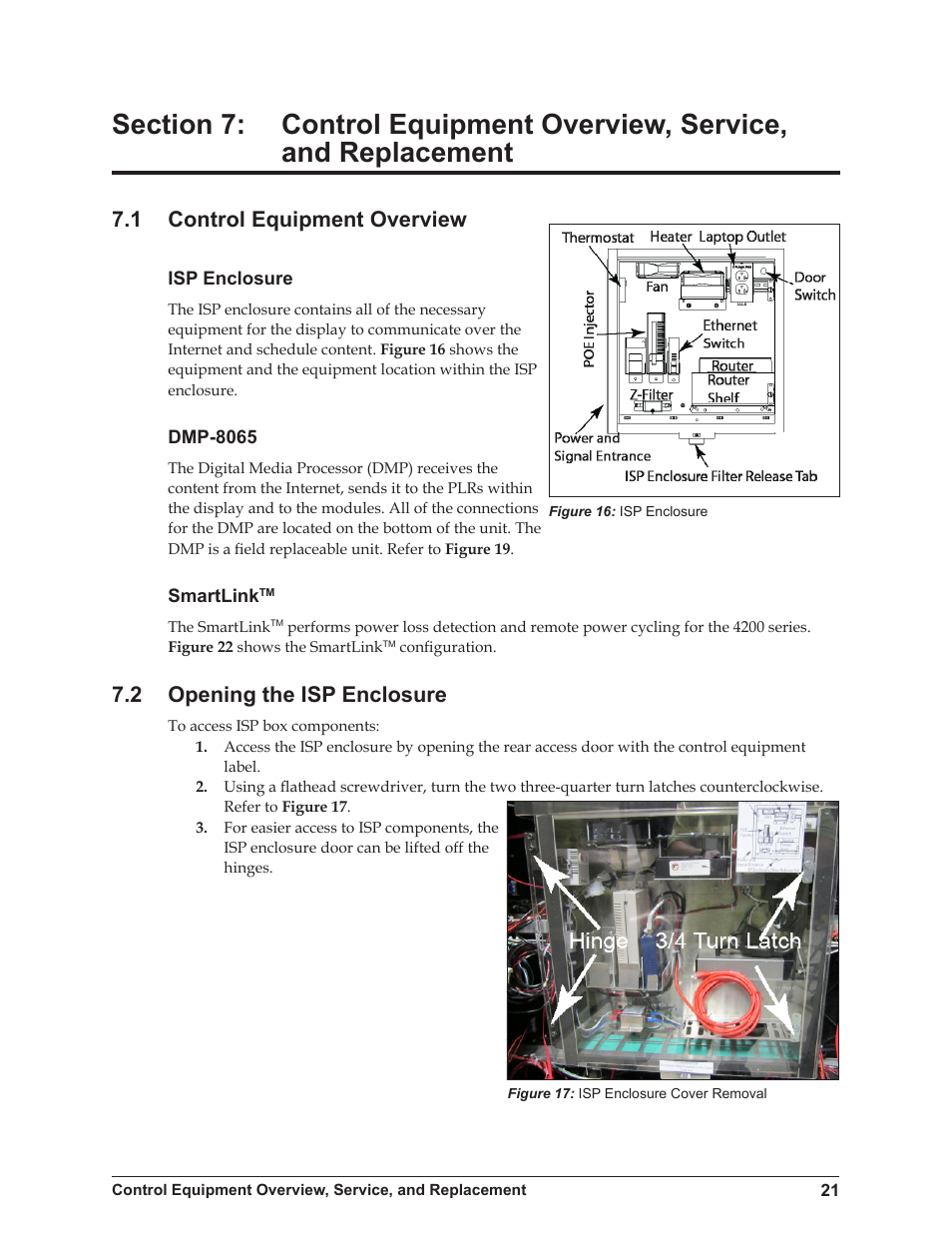 1 control equipment overview, 2 opening the isp enclosure | Daktronics 4200 Series Digital Billboard User Manual | Page 25 / 39