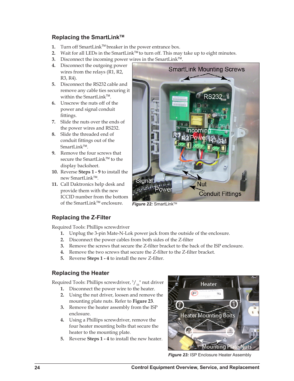 Replacing the smartlink, Replacing the z-filter, Replacing the heater | Daktronics 4200 Series Digital Billboard User Manual | Page 28 / 39