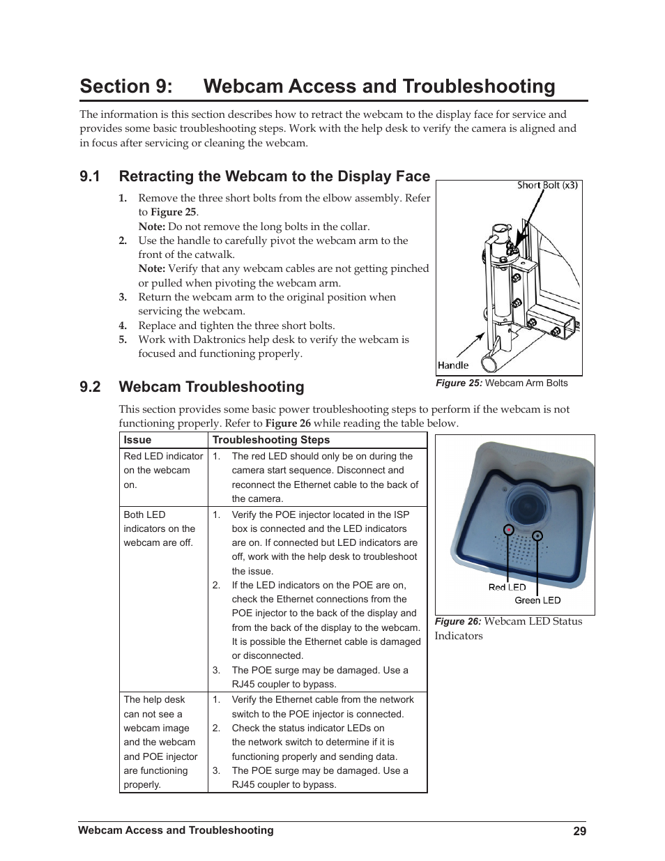 1 retracting the webcam to the display face, 2 webcam troubleshooting | Daktronics 4200 Series Digital Billboard User Manual | Page 33 / 39