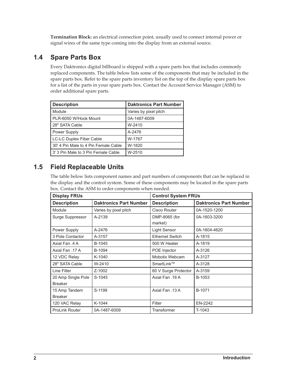 4 spare parts box, 5 field replaceable units | Daktronics 4200 Series Digital Billboard User Manual | Page 6 / 39