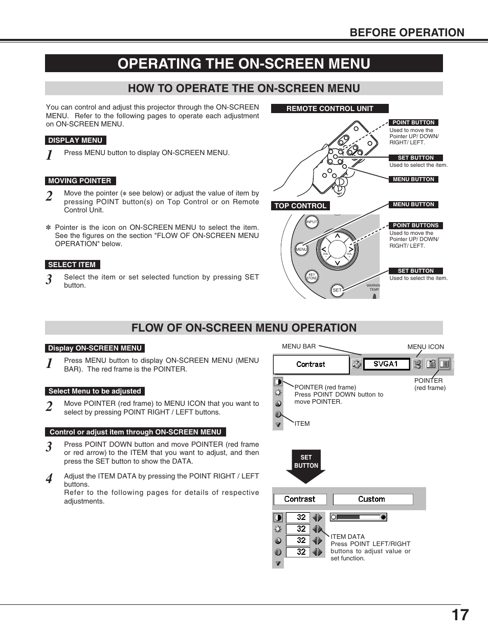 Operating the on-screen menu | Canon LV-X2 User Manual | Page 17 / 44