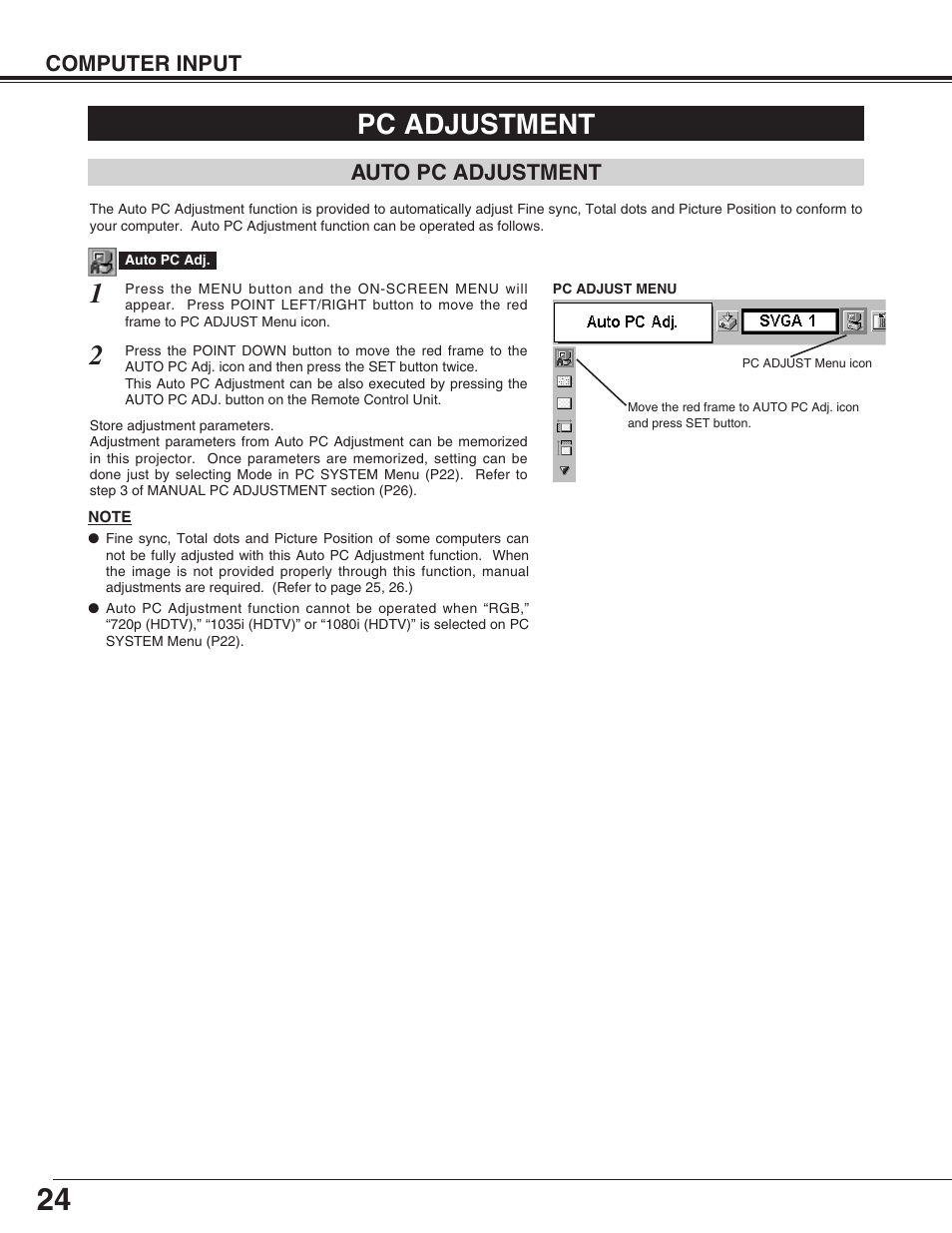 Pc adjustment | Canon LV-X2 User Manual | Page 24 / 44