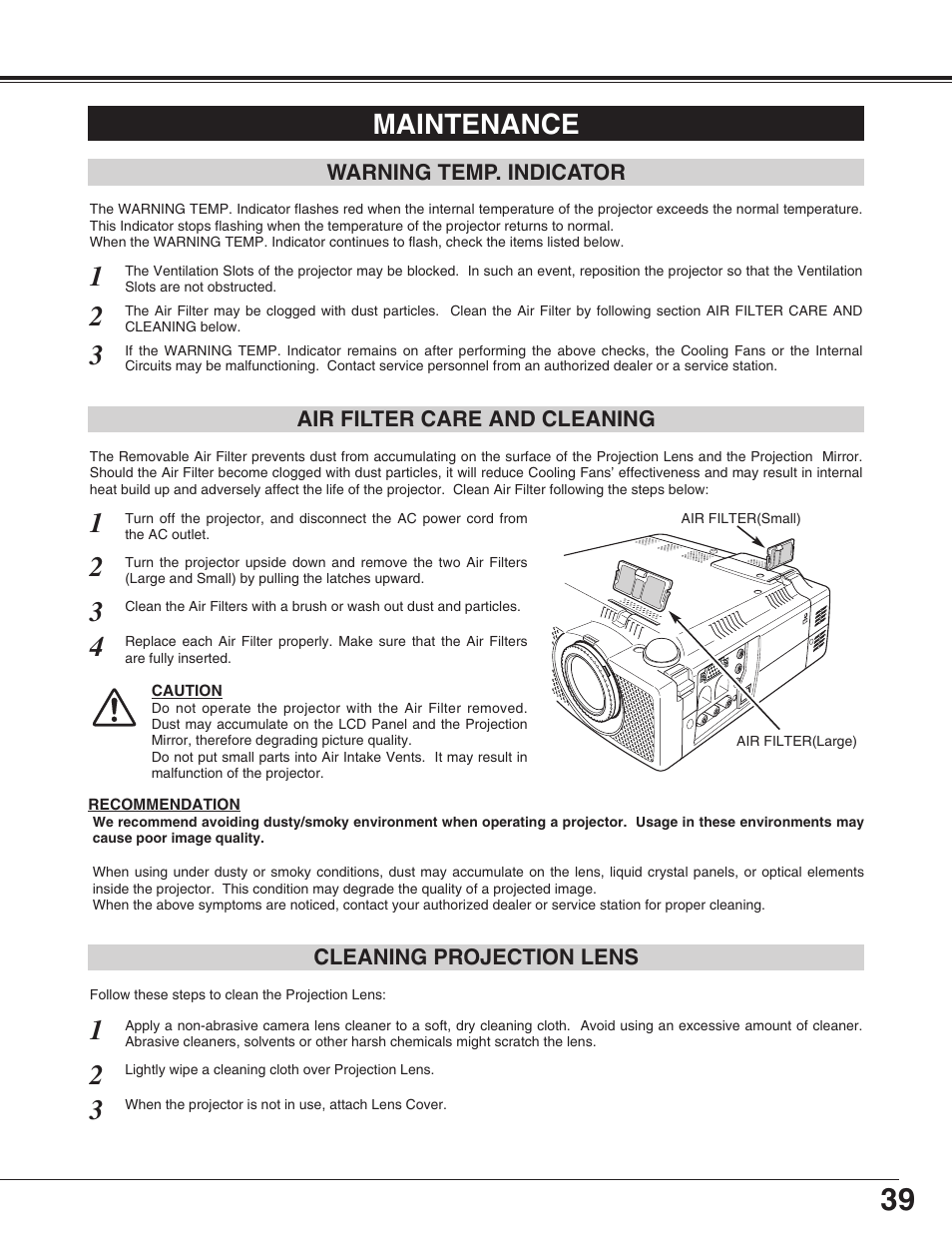 Maintenance | Canon LV-X2 User Manual | Page 39 / 44