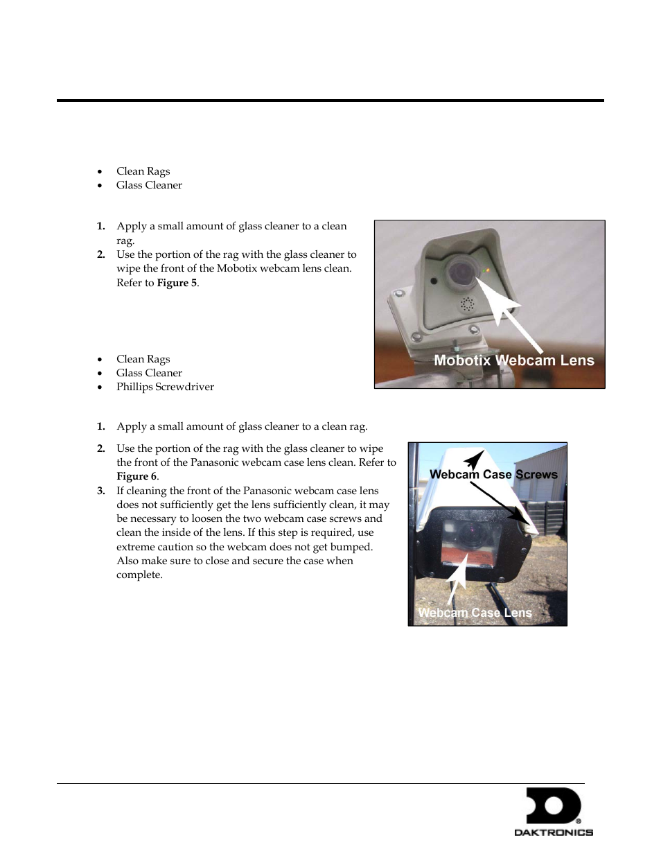 Mobotix webcam cleaning, Panasonic webcam cleaning | Daktronics Digital Billboard Photocell, Light Sensor, and Webcam Cleaning Procedures User Manual | Page 3 / 3