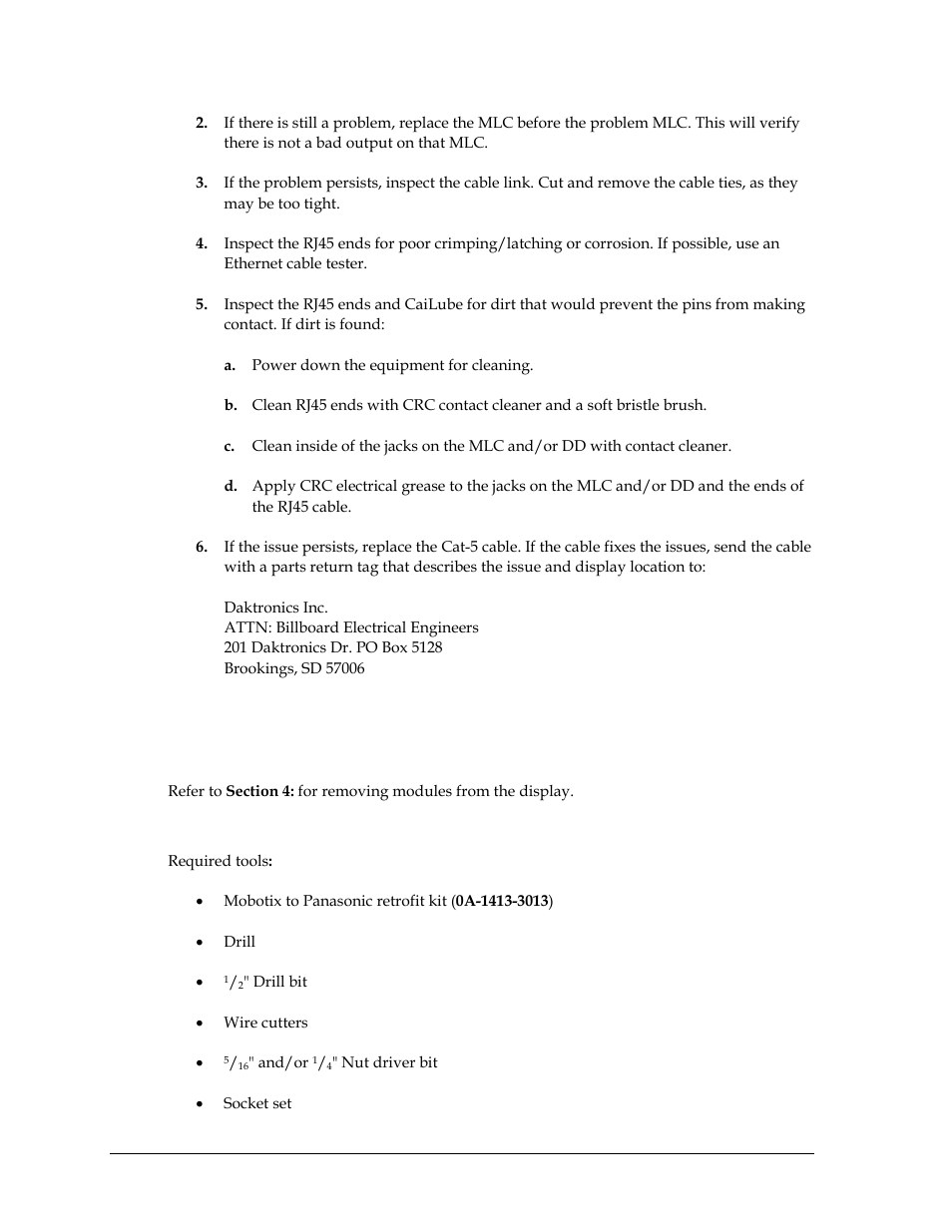 2 2000 and 3000 series specific procedures, Note on removing modules, Replacing a mobotix webcam with a panasonic webcam | 2000 and 3000 series specific procedures | Daktronics Valo Digital Billboard User Manual | Page 28 / 51