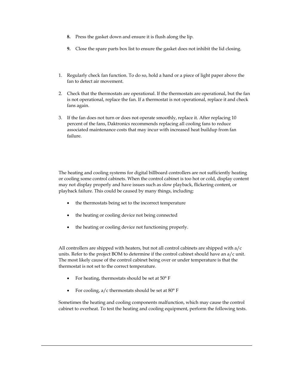 6 fan operation, 7 control cabinet heating inspection, Issue | Discovery and repair, Fan operation, Control cabinet heating inspection | Daktronics Valo Digital Billboard User Manual | Page 35 / 51