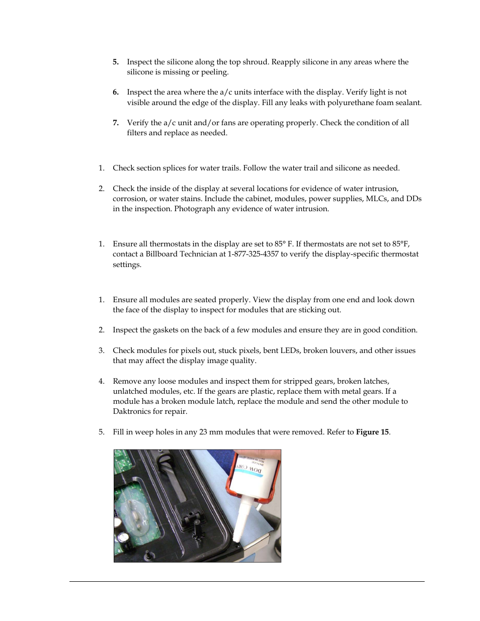 Water intrusion inspection, Thermostats, Modules | Daktronics Valo Digital Billboard User Manual | Page 41 / 51