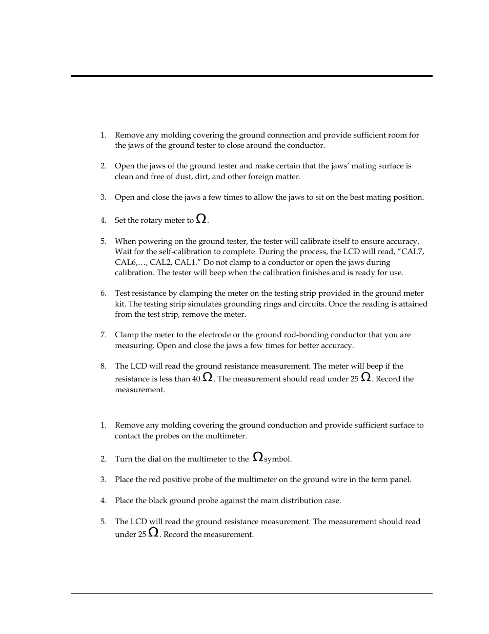 Section 7: power and signal testing, 1 testing the display ground, Testing with a ground meter | Testing with a multimeter, Section 7, Power and signal testing, Testing the display ground, Power and signal testing : exp | Daktronics Valo Digital Billboard User Manual | Page 45 / 51