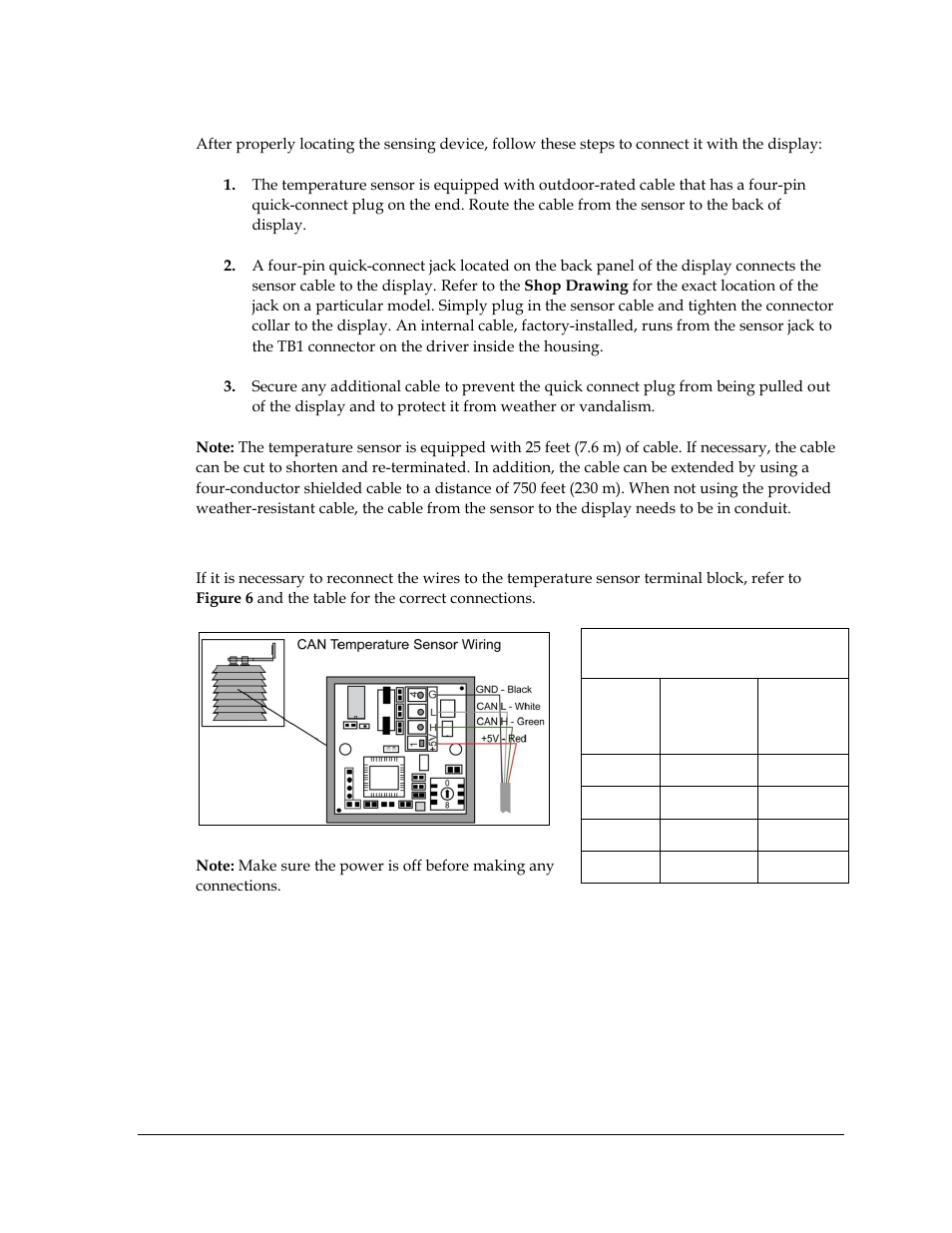 Connecting the temperature sensor, Connection to the sensor | Daktronics DataTime Outdoor LED Time & Temperature Displays User Manual | Page 11 / 53