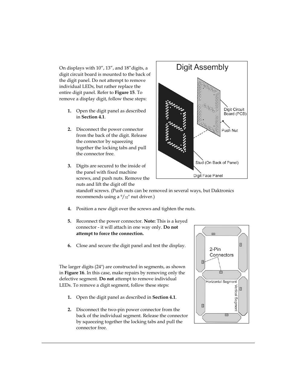 5 instructions for replacing parts, Replacing a digit, Replacing a digit segment | Instructions for replacing parts | Daktronics DataTime Outdoor LED Time & Temperature Displays User Manual | Page 29 / 53