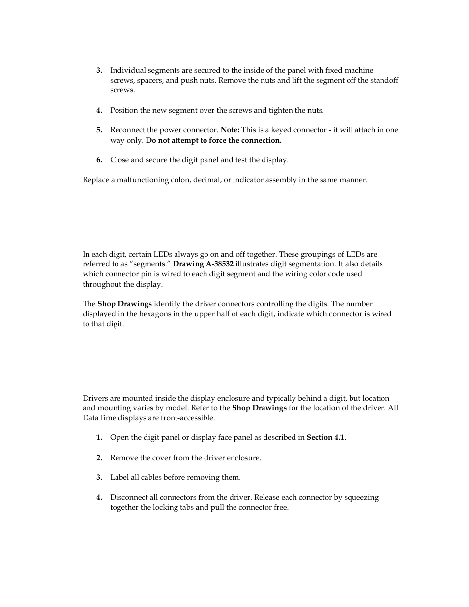 Segmentation and digit designation, Replacing an led driver | Daktronics DataTime Outdoor LED Time & Temperature Displays User Manual | Page 30 / 53