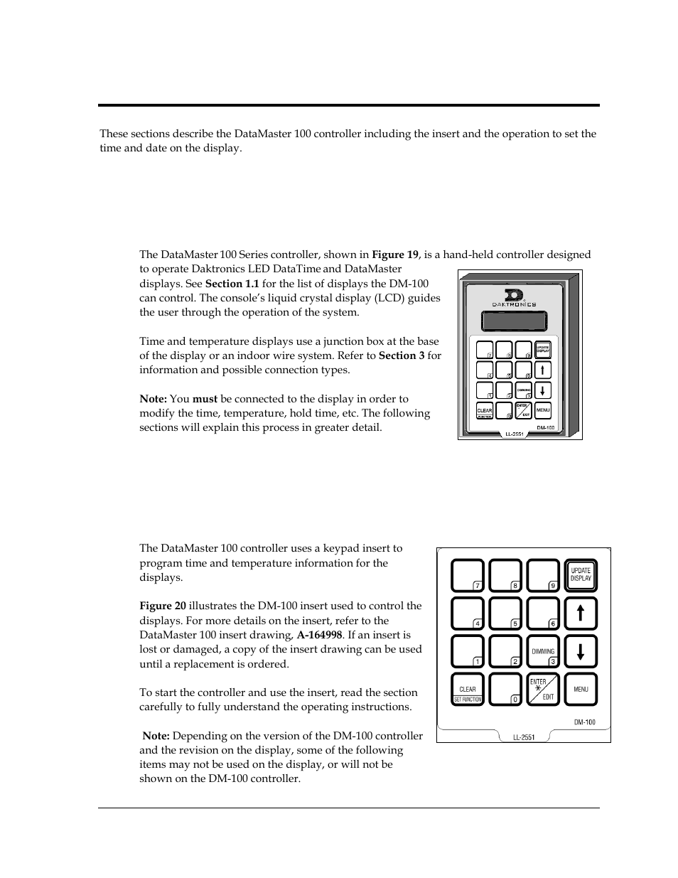 Section 6: datamaster 100 controller, 1 datamaster 100 overview, 2 datamaster insert | Section 6, Datamaster 100 controller, Datamaster 100 overview, Datamaster insert | Daktronics DataTime Outdoor LED Time & Temperature Displays User Manual | Page 33 / 53