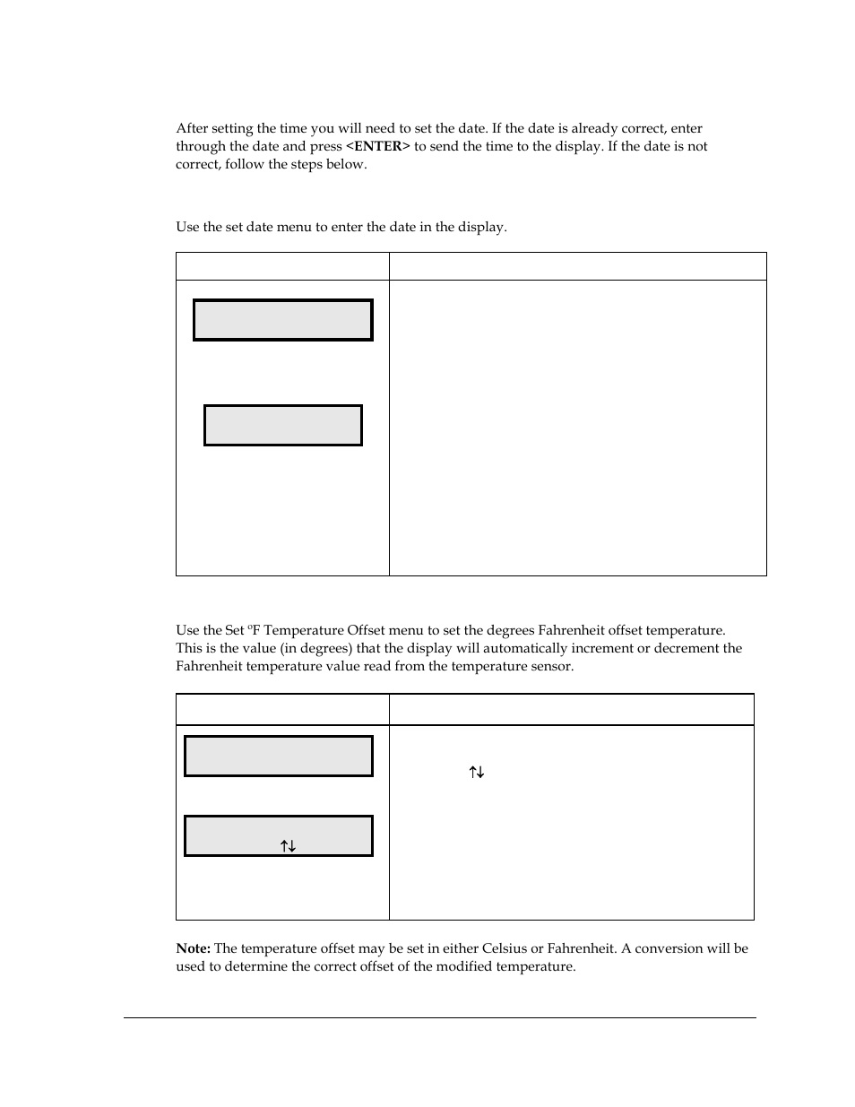Set date, Degrees f temperature offset | Daktronics DataTime Outdoor LED Time & Temperature Displays User Manual | Page 37 / 53