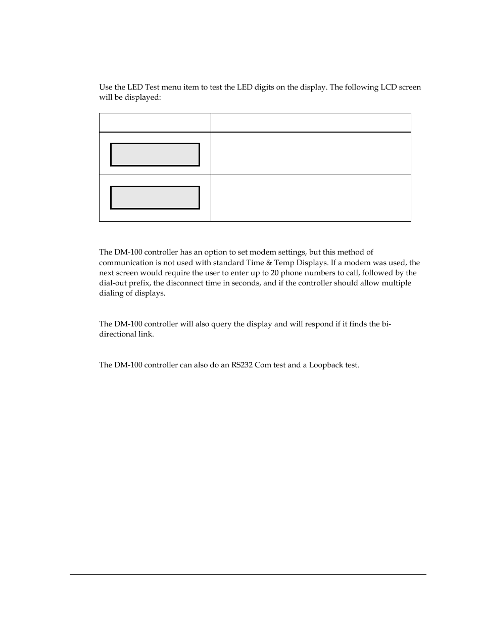 Led test, Modem settings | Daktronics DataTime Outdoor LED Time & Temperature Displays User Manual | Page 41 / 53
