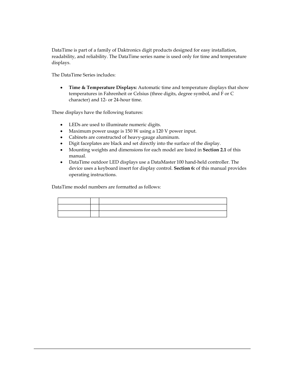 1 product overview, Product overview | Daktronics DataTime Outdoor LED Time & Temperature Displays User Manual | Page 6 / 53