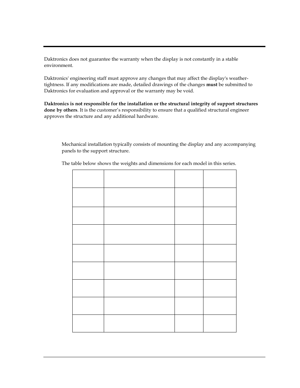 Section 2: mechanical installation, 1 mechanical installation overview, Section 2 | Mechanical installation, Mechanical installation overview | Daktronics DataTime Outdoor LED Time & Temperature Displays User Manual | Page 7 / 53