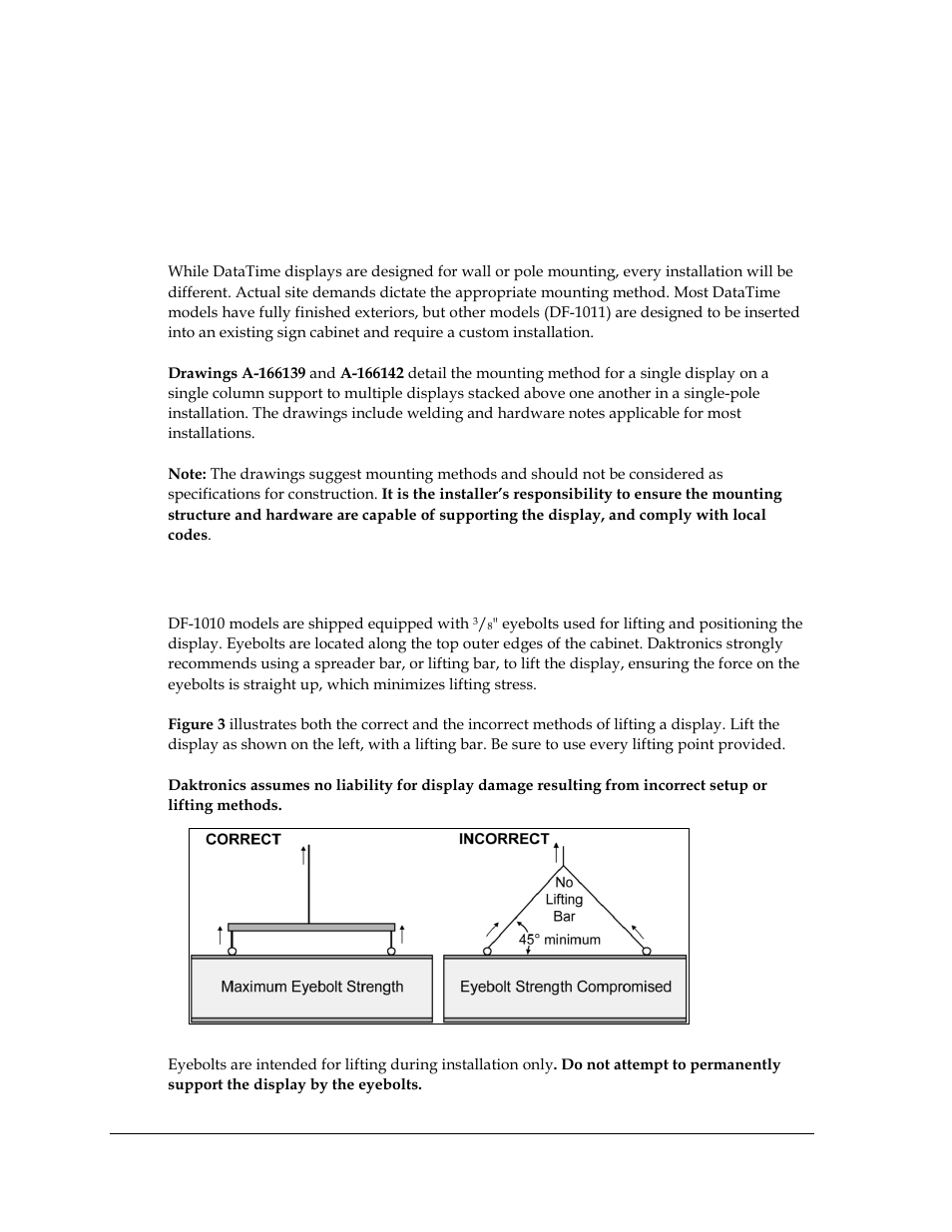 2 support structure design, 3 lifting the display, Support structure design | Lifting the display | Daktronics DataTime Outdoor LED Time & Temperature Displays User Manual | Page 8 / 53