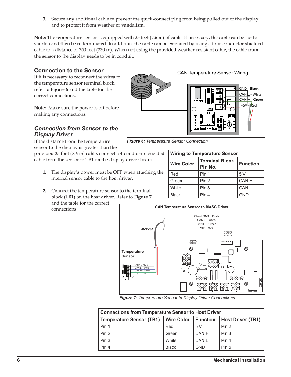 Connection to the sensor, Connection from sensor to the display driver | Daktronics DataTime DF-1012 Time & Temperature Display User Manual | Page 10 / 49