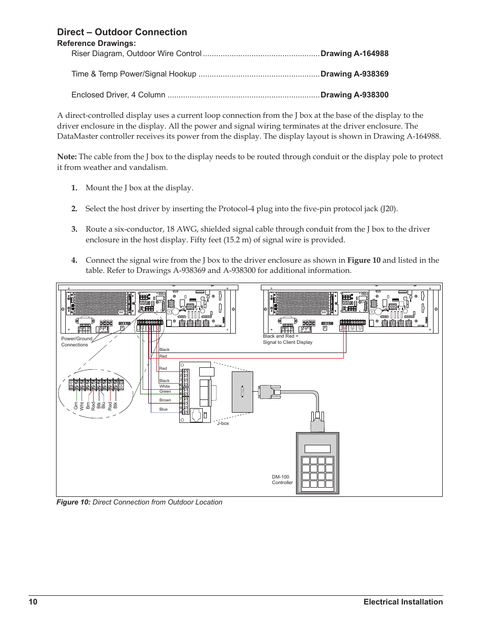 Direct – outdoor connection, 10 electrical installation, Figure 10: direct connection from outdoor location | Daktronics DataTime DF-1012 Time & Temperature Display User Manual | Page 14 / 49