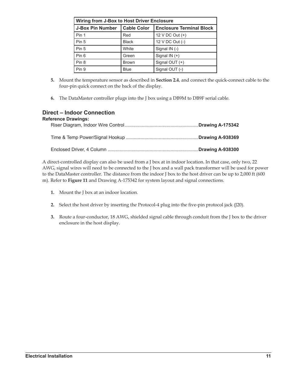 Direct – indoor connection | Daktronics DataTime DF-1012 Time & Temperature Display User Manual | Page 15 / 49