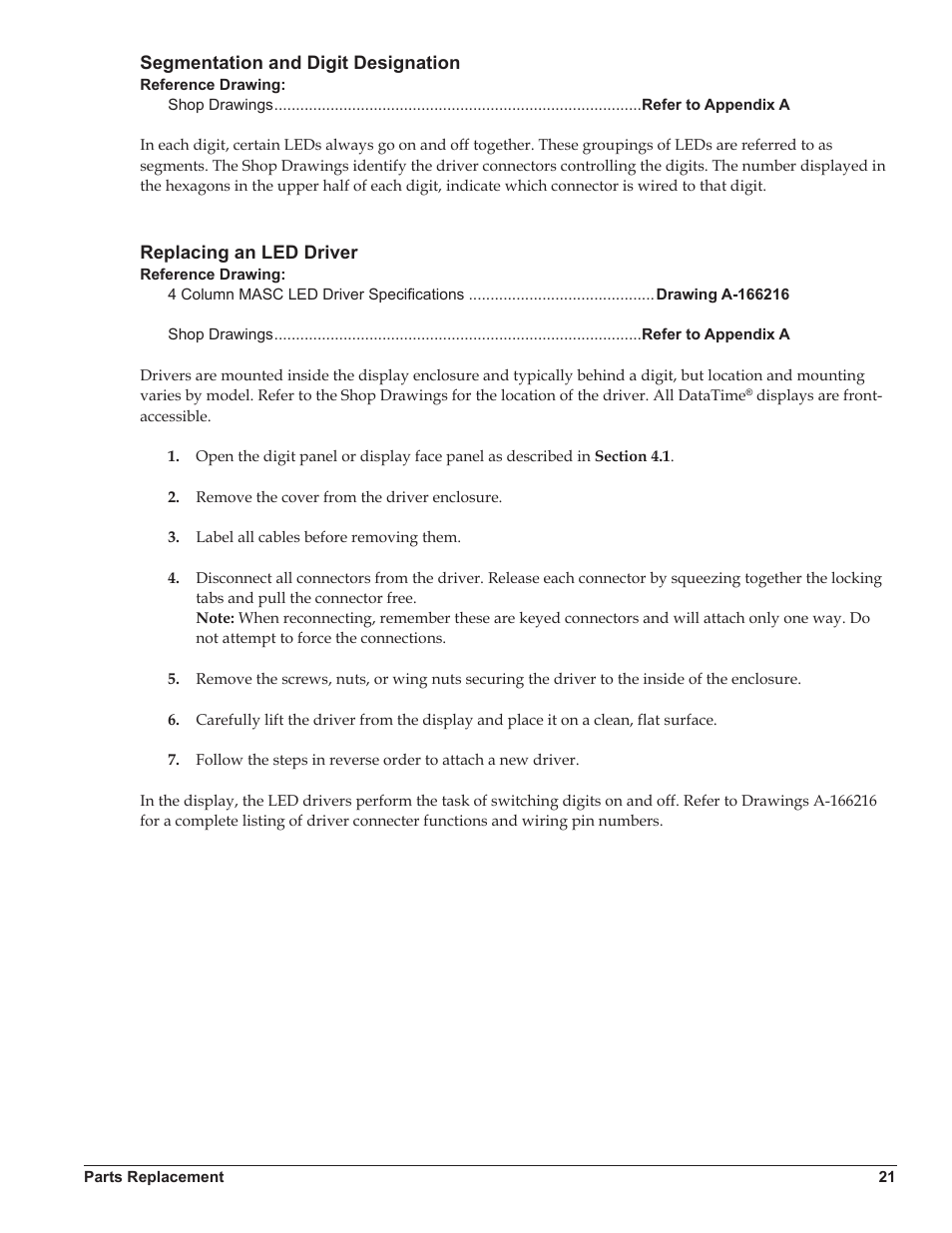 Segmentation and digit designation, Replacing an led driver | Daktronics DataTime DF-1012 Time & Temperature Display User Manual | Page 25 / 49