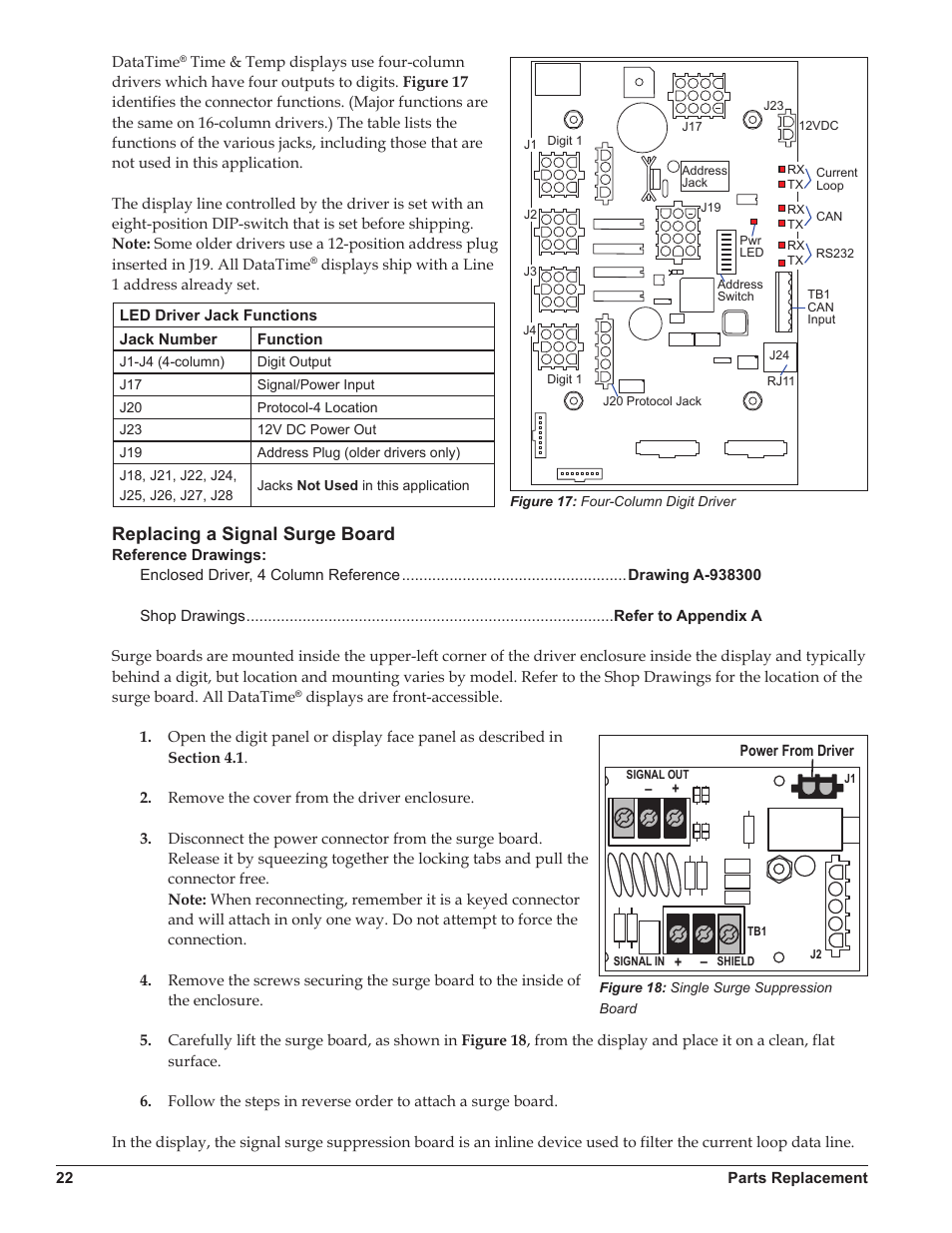 Replacing a signal surge board | Daktronics DataTime DF-1012 Time & Temperature Display User Manual | Page 26 / 49