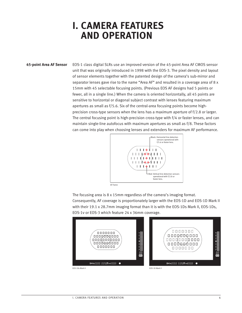 The 45-point area af sensor, I. camera features and operation | Canon EOS-1 User Manual | Page 6 / 35