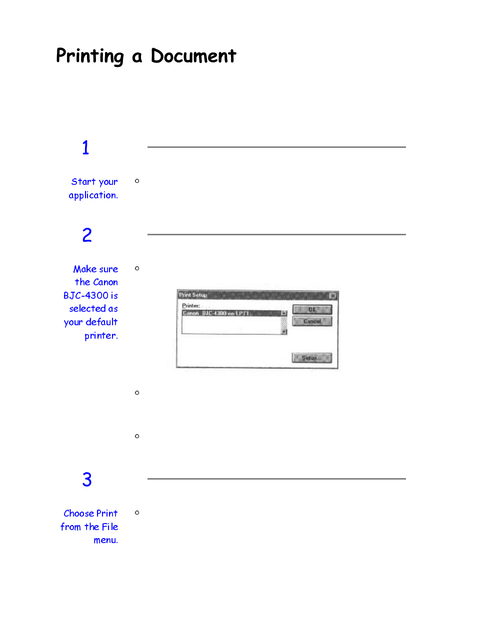 Printing a document, 3ulqwlqjd'rfxphqw | Canon BJC-4200 User Manual | Page 11 / 82