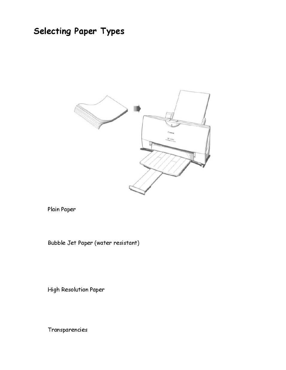 Selecting paper types, 6hohfwlqj 3dshu 7\shv | Canon BJC-4200 User Manual | Page 25 / 82