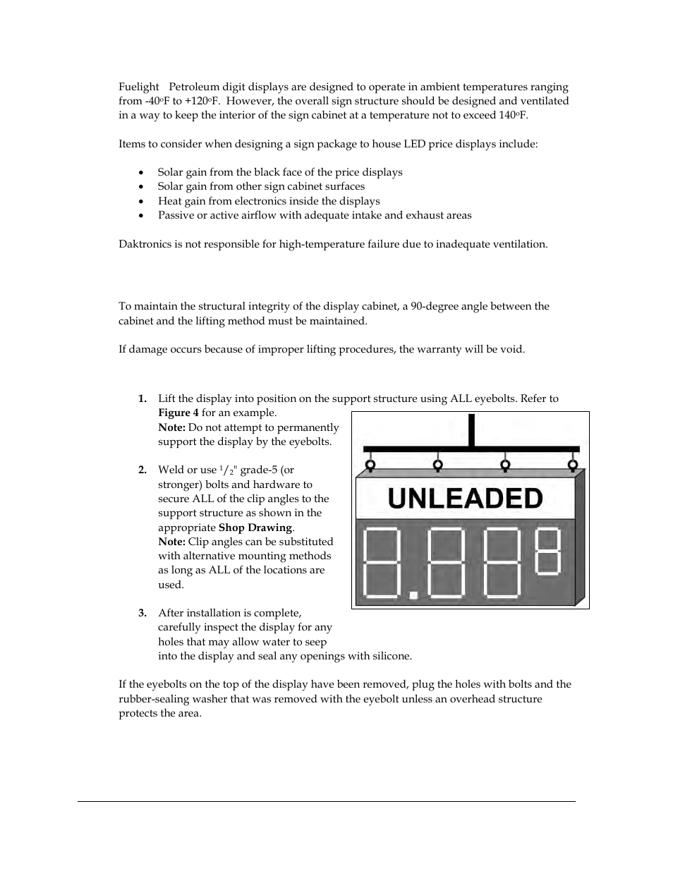 3 display mounting, General mounting procedure, Display mounting | Daktronics Fuelight FL-2109 Series Petroleum Price Displays User Manual | Page 10 / 41