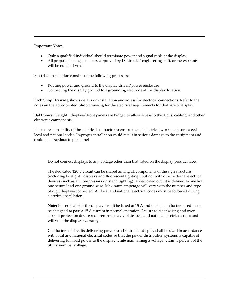 Section 3: power installation, 1 power requirements, Section 3 | Power installation, Power requirements | Daktronics Fuelight FL-2109 Series Petroleum Price Displays User Manual | Page 11 / 41