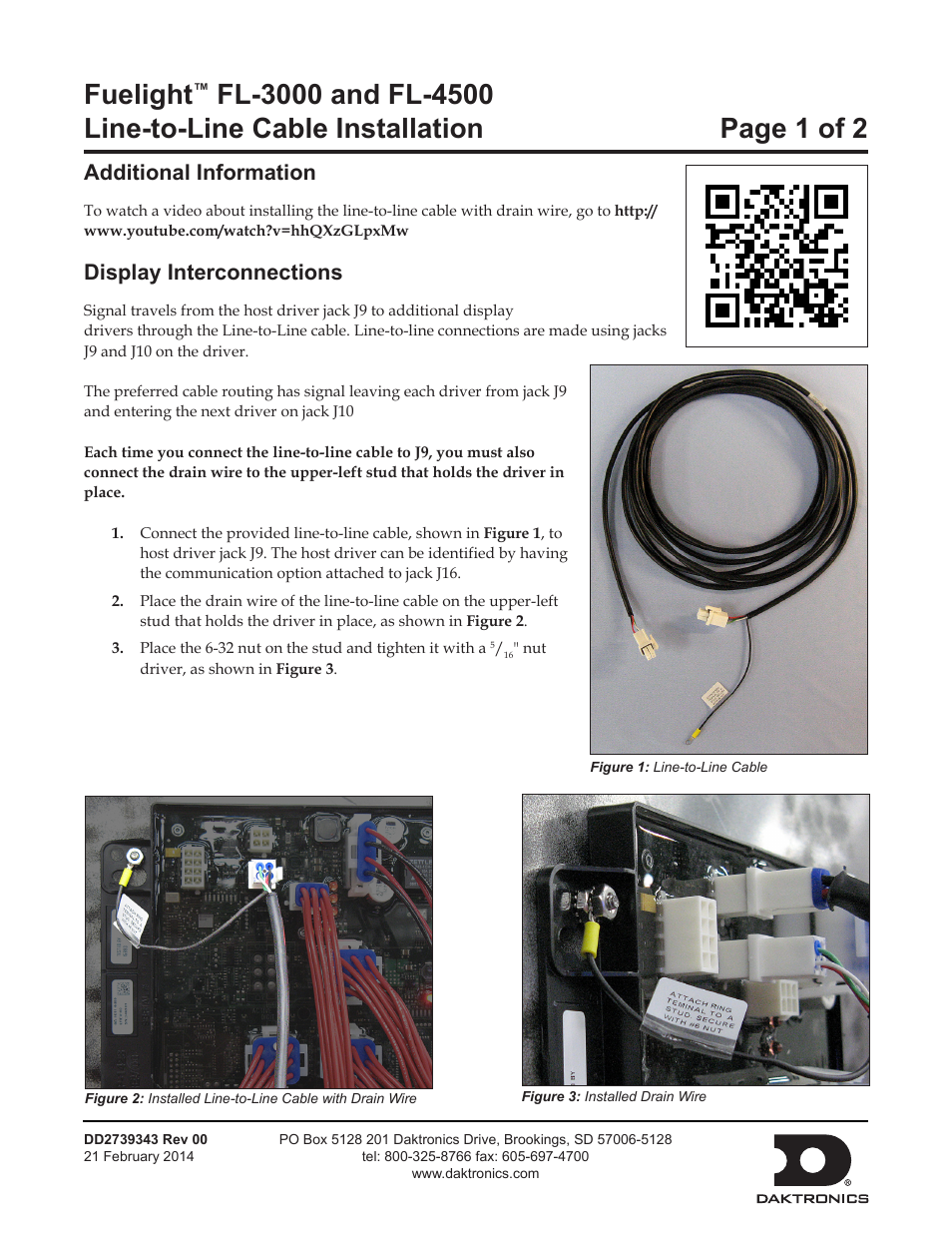 Daktronics Fuelight FL-3000 and FL-4500 Line-to-Line Cable User Manual | 2 pages