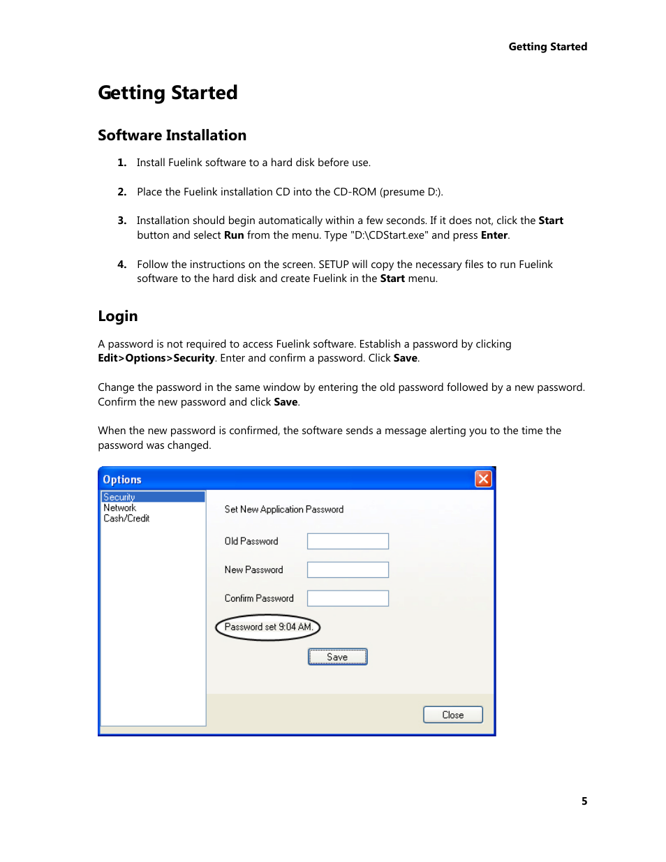 Getting started, Software installation, Login | Software installation login | Daktronics Fuelink User Manual | Page 11 / 45