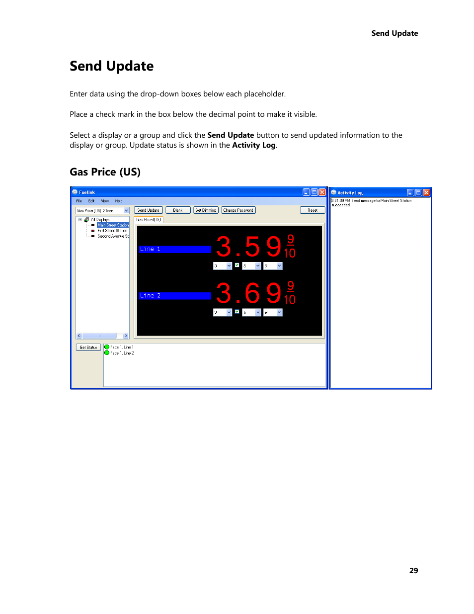Send update, Gas price (us) | Daktronics Fuelink User Manual | Page 35 / 45