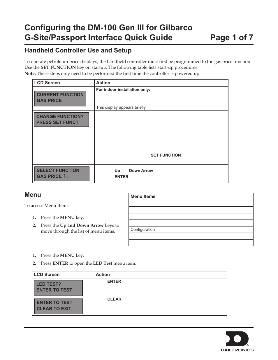 Daktronics Configuring the DM-100 Gen III for Gilbarco G-Site/Passport Interface User Manual | 7 pages