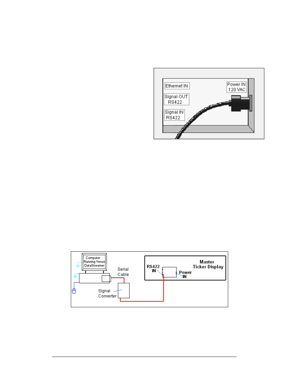 Power connection – power cord connected displays, Computer to master display connections, Rs422 connection | Computer to master display connections -4, Rs422 connection: -4, Figure 9: power cord connection, Figure 10: rs422 signal layout, 3 computer to master display connections | Daktronics KE-1010-7.6-RG User Manual | Page 20 / 64