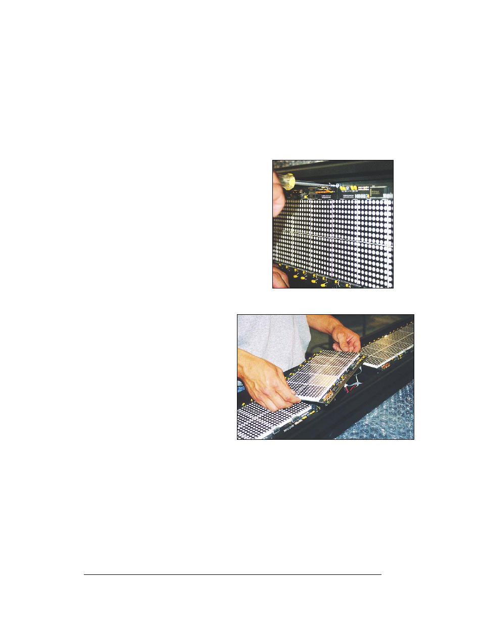 Display interior, Led module replacement, Display interior -2 | Led module replacement -2, Figure 15: detaching a module, Figure 16: removing a module, 2 display interior | Daktronics KE-1010-7.6-RG User Manual | Page 26 / 64